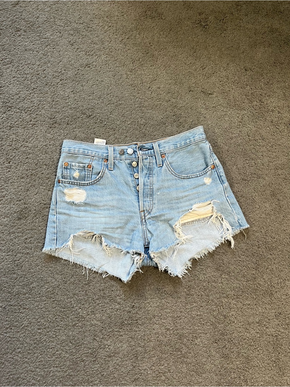 Levi's 501 Blue Distressed Cutoff Denim Shorts